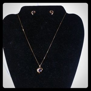 14k yellow gold necklace and earrings with sappire